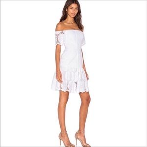 Nicholas white sunflower lace off shoulder dress